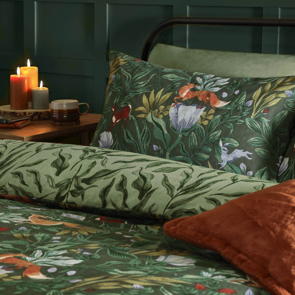 Into The Woods Printed Reversible Duvet Cover Set Green