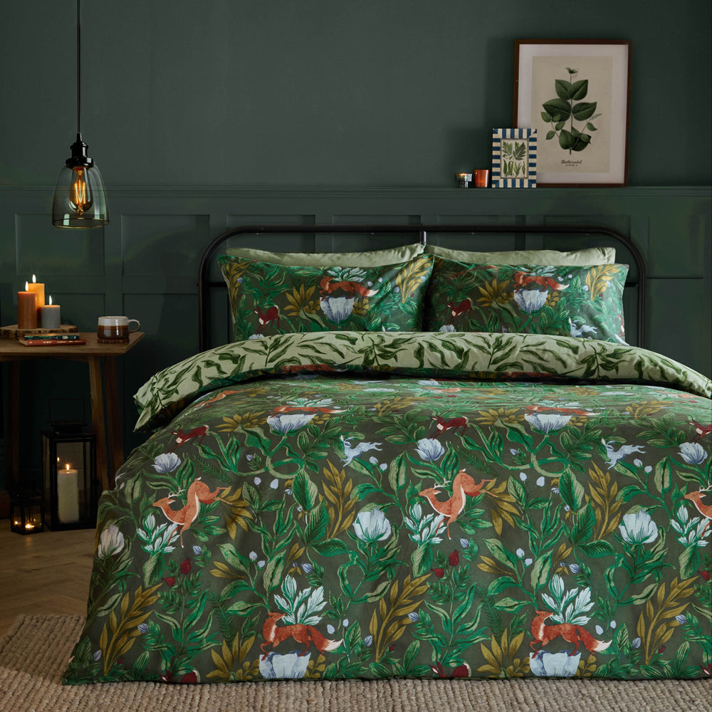 Into The Woods Printed Reversible Duvet Cover Set Green