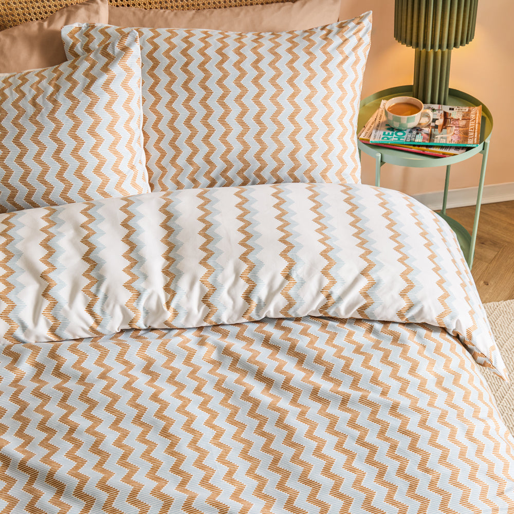 Izzie Reversible Soft Touch Duvet Cover Set Blue/Caramel