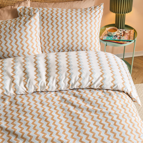 Izzie Reversible Soft Touch Duvet Cover Set Blue/Caramel