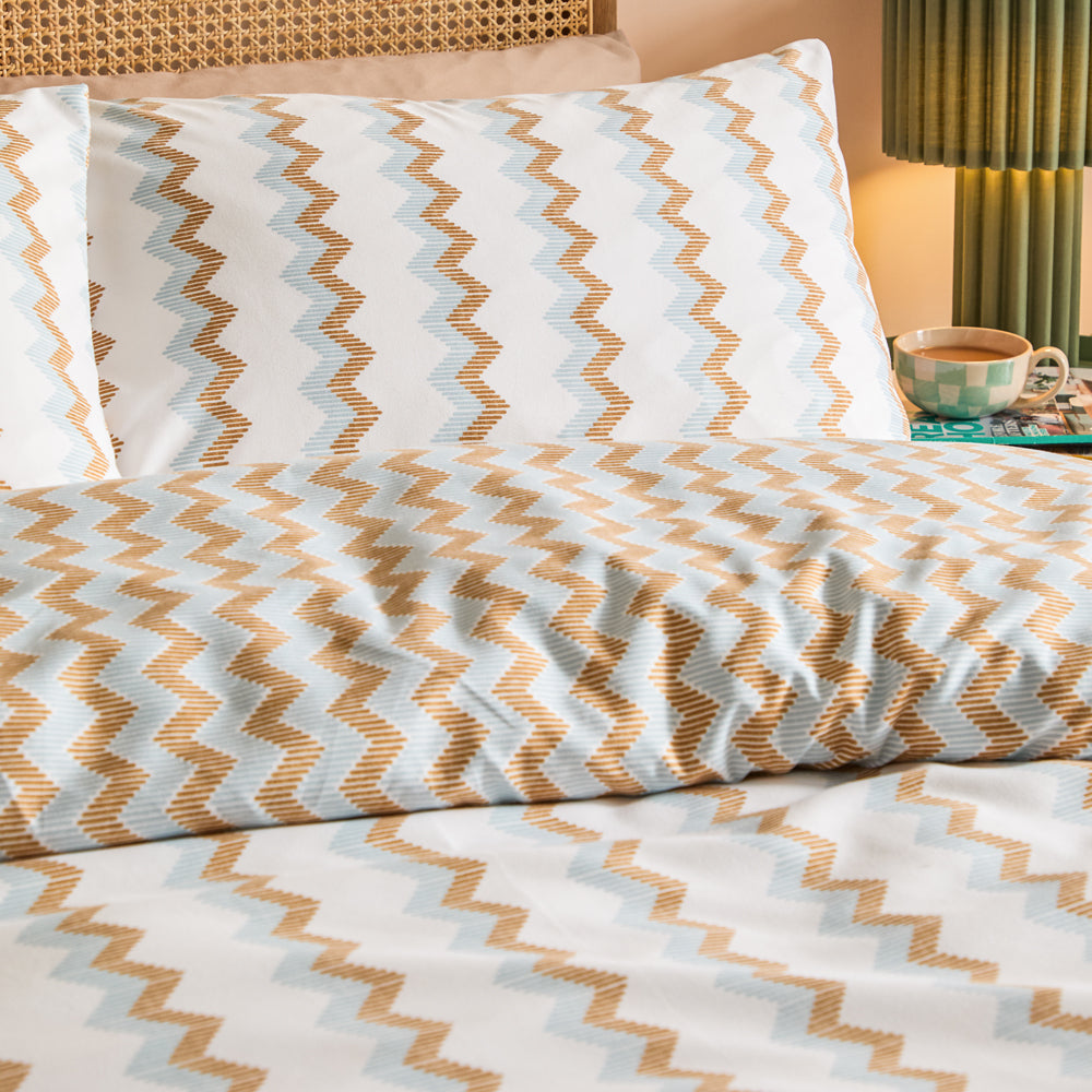 Izzie Reversible Soft Touch Duvet Cover Set Blue/Caramel