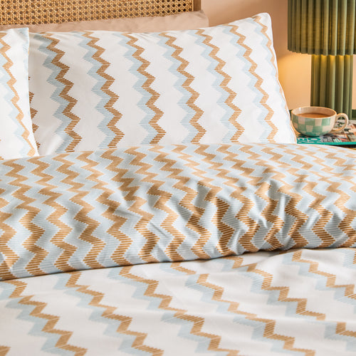 Izzie Reversible Soft Touch Duvet Cover Set Blue/Caramel