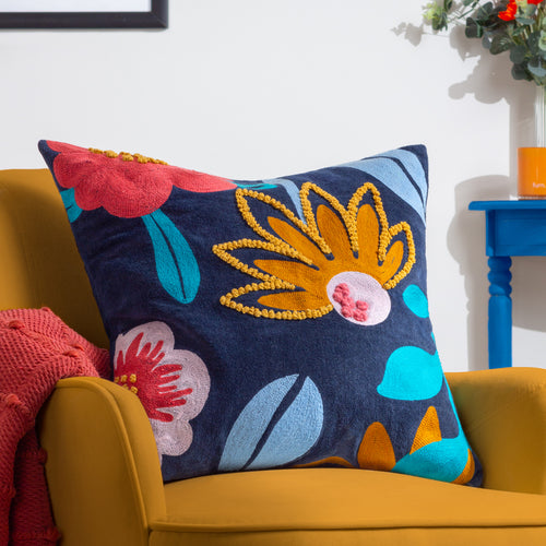 Floral Blue Cushions - Janey  Cushion Cover Midnight furn.