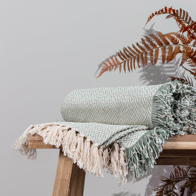 Striped Green Throws - Jasper Herringbone Throw Sage furn.