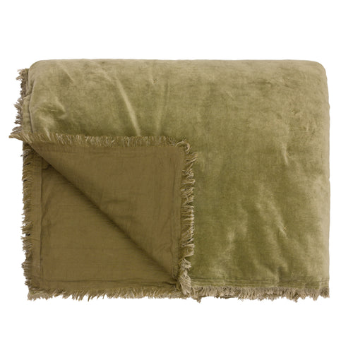 Plain Green Bedding - Jaye Cotton Velvet Filled Bedspreads Moss Yard