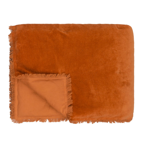 Plain Orange Bedding - Jaye Cotton Velvet Filled Bedspreads Rust Yard
