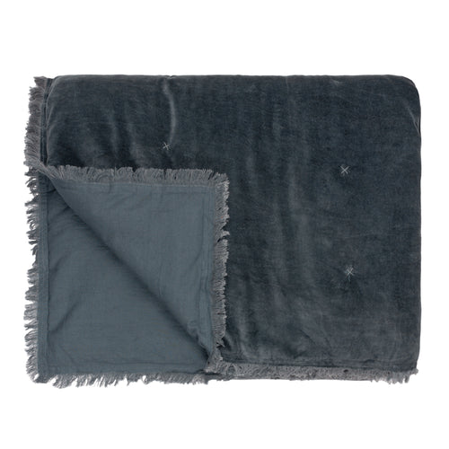 Plain Blue Bedding - Jaye Cotton Velvet Filled Bedspreads Slate Yard