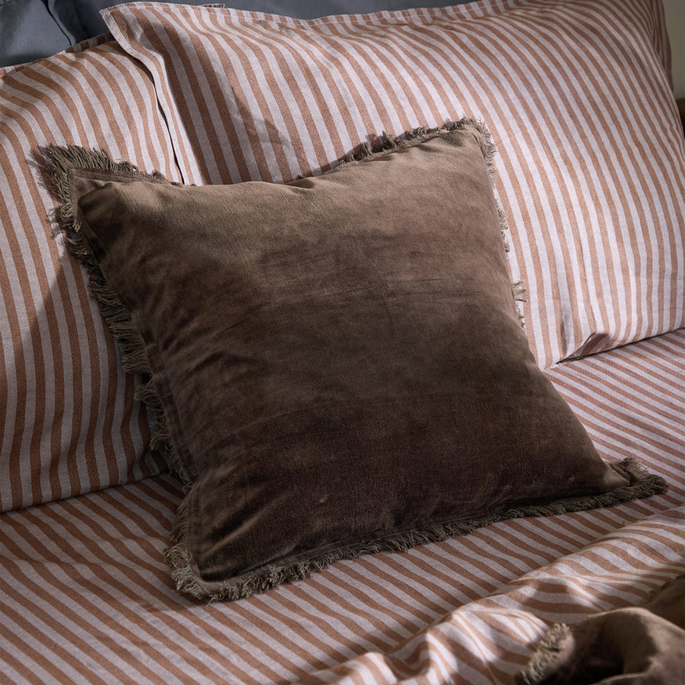 Plain Brown Cushions - Jaye Cotton Velvet Cushion Cover Bitter Chocolate Yard
