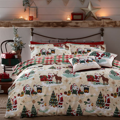 furn. Jolly Santa Christmas Duvet Cover Set in Cream/Red
