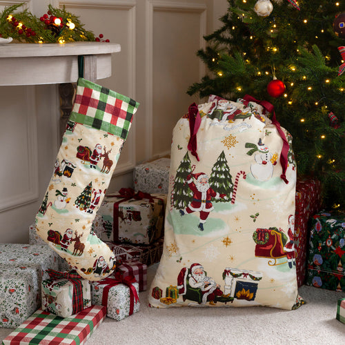  Multi Accessories - Jolly Santa Printed Velvet Xmas Sack Multicolour furn.