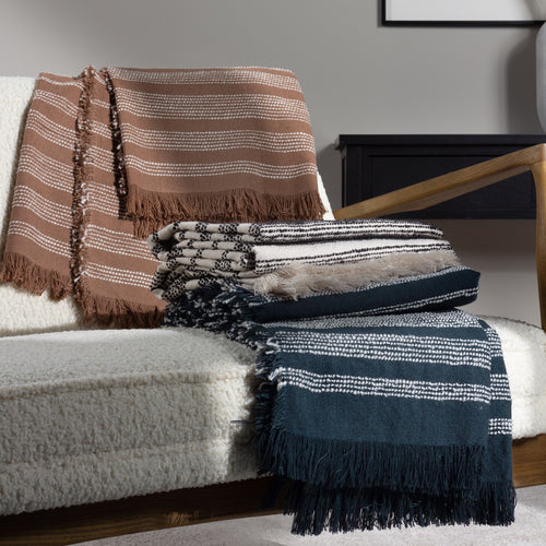 Striped Beige Throws - Jour Woven Fringed Throw Natural HÖEM