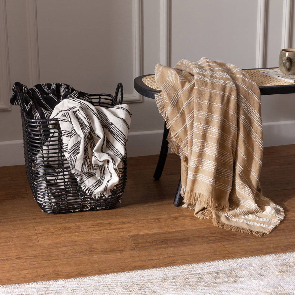 Jour Woven Fringed Throw Nougat