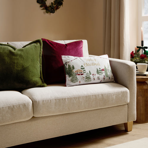 Joy To All Embroidered Velvet Cushion Snow Berry