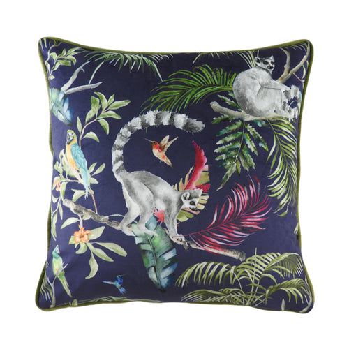 Animal Blue Cushions - Jungle Lemur Cushion Cover Blue Evans Lichfield