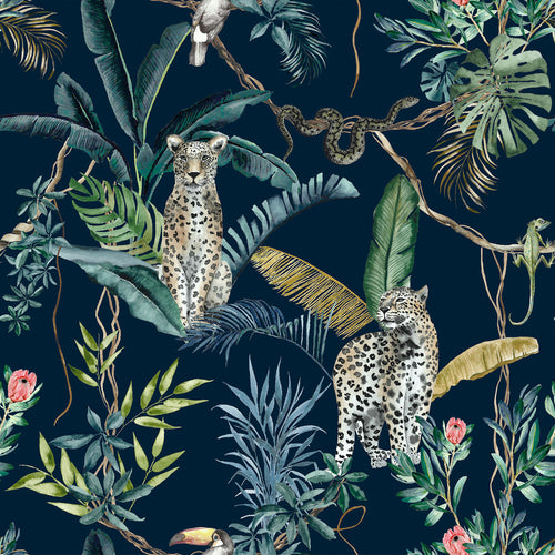 Animal Blue M2M - Jungle Leopard Midnight Fabric Sample Evans Lichfield