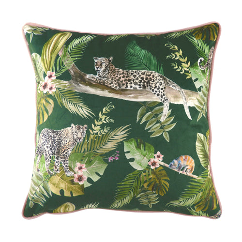 Animal Green Cushions - Jungle Leopard Cushion Cover Green Evans Lichfield