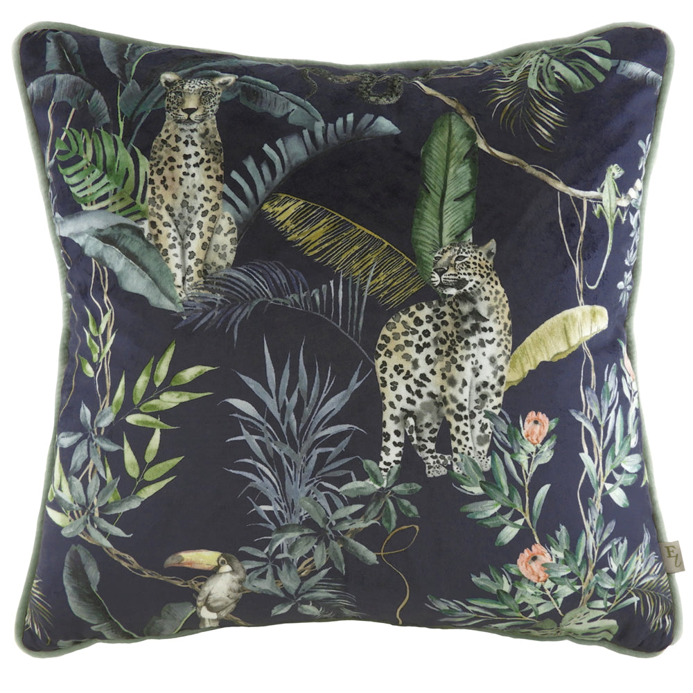 Animal Black Cushions - Jungle Leopard  Cushion Cover Petrol Evans Lichfield