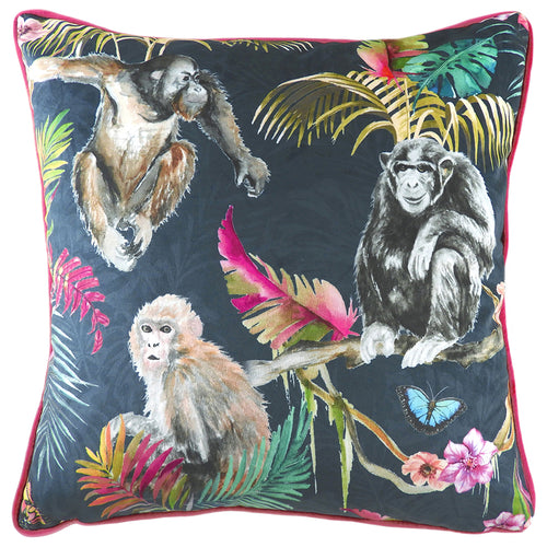 Animal Blue Cushions - Jungle Monkey Cushion Cover Blue Evans Lichfield