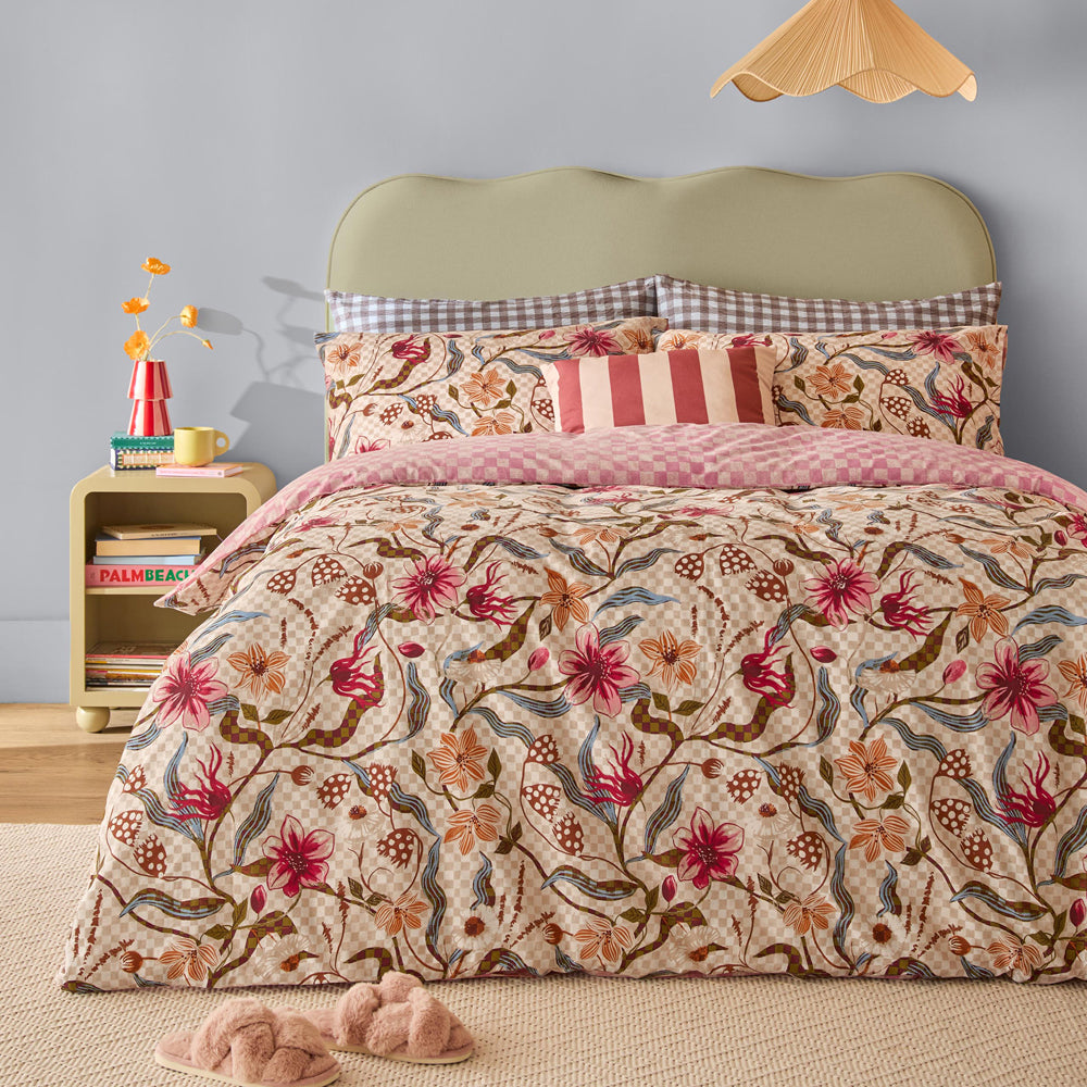 Check Pink Bedding - Juno Reversible Printed Duvet Cover Set Multicolour Furn