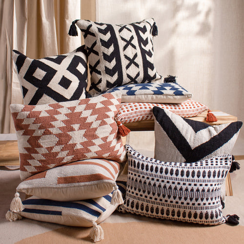 Geometric Blue Cushions - Jura Woven Geometric Cushion Cover Navy Yard