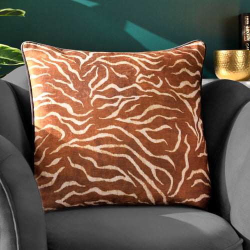 Animal Orange Cushions - Jurong Tiger Chenille Cushion Cover Rust Wylder