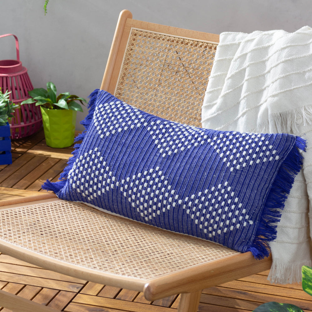 Kadie Blue Outdoor Indoor Woven Cushion Cover Cobalt Cushions furn. furn