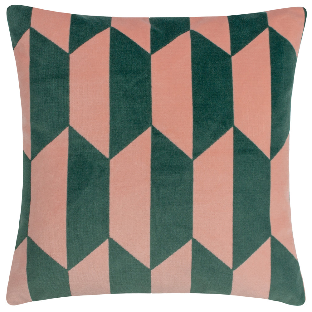 Kalho Geometric Velvet Cushion Pink/Green