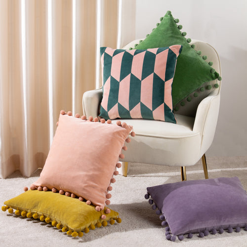 Geometric Pink Cushions - Kalho Geometric Velvet Cushion Cover Pink/Green furn.