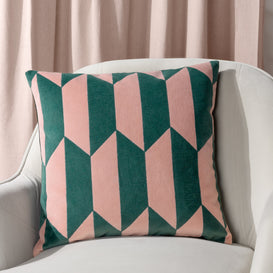 furn. Kalho Geometric Velvet Cushion Cover in Pink/Green