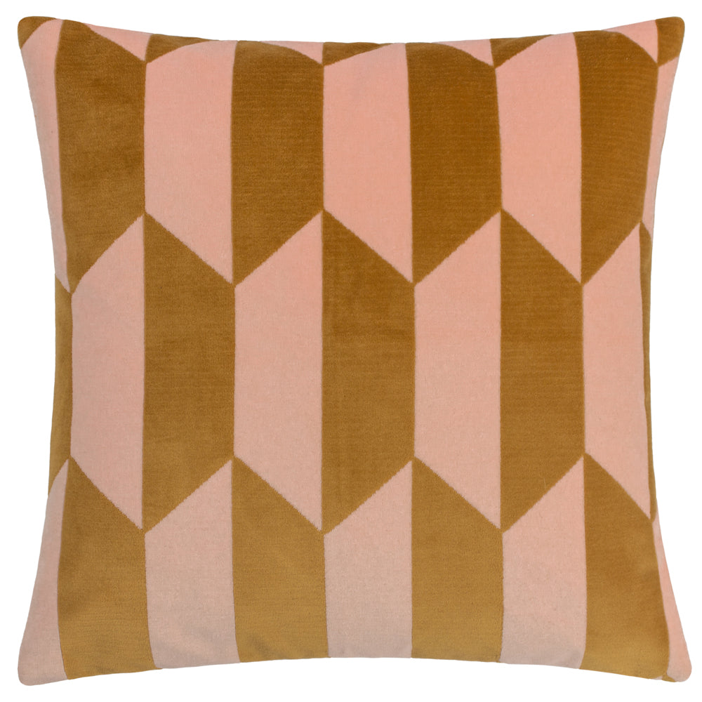 Kalho Geometric Velvet Cushion Pink/Ochre