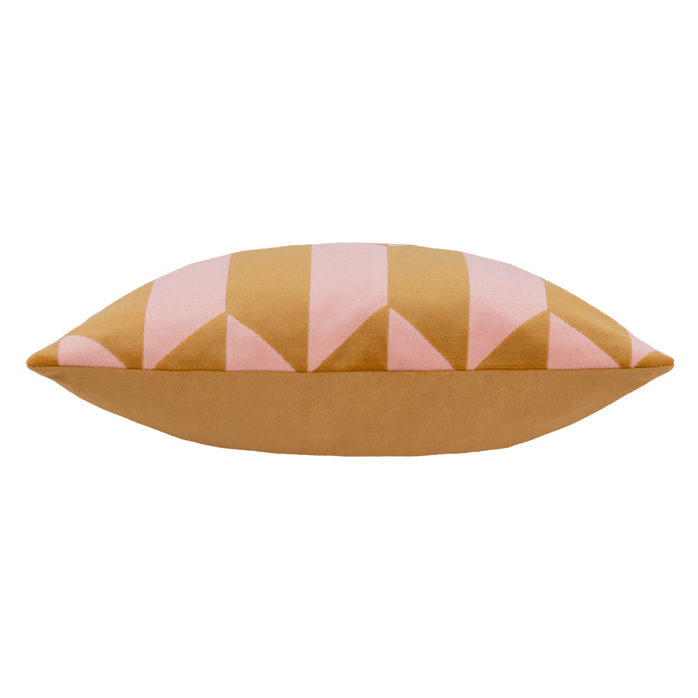 Kalho Geometric Velvet Cushion Pink/Ochre