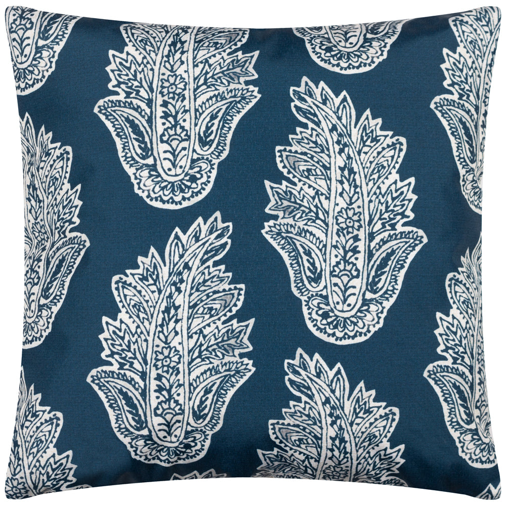 Abstract Blue Cushions - Kalindi Paisley Outdoor Cushion Cover Navy Paoletti