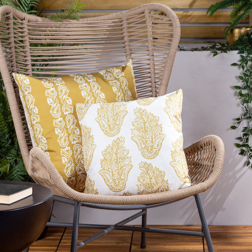 Abstract Yellow Cushions - Kalindi Paisley Outdoor Cushion Cover Saffron Paoletti