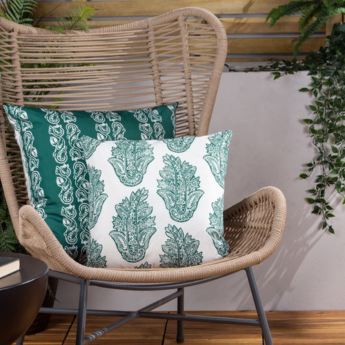 Abstract Green Cushions - Kalindi Paisley Outdoor Cushion Cover Teal Paoletti