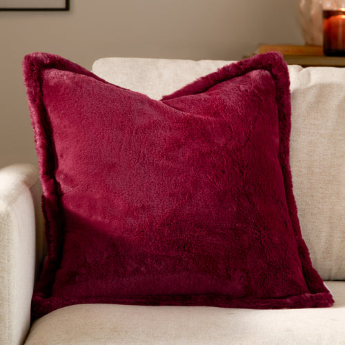Plain Red Cushions - Kallu Faux Fur Cushion Cover Berry Furn