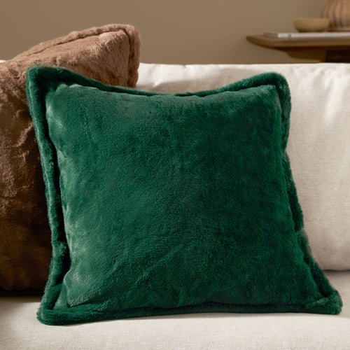Plain Green Cushions - Kallu Faux Fur Cushion Cover Needle Green Furn