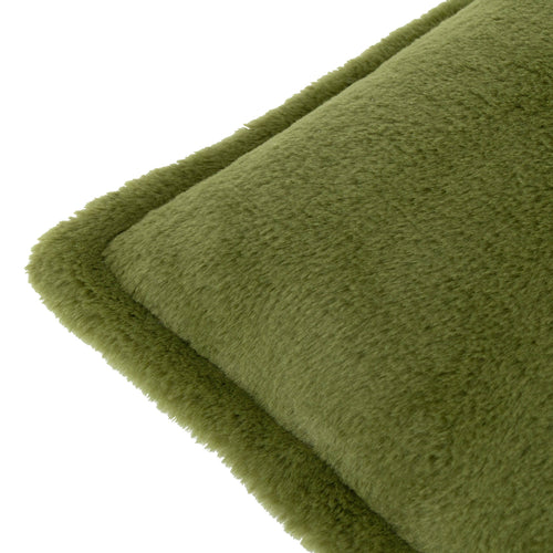 Plain Green Cushions - Kallu Faux Fur Cushion Cover Olive furn.