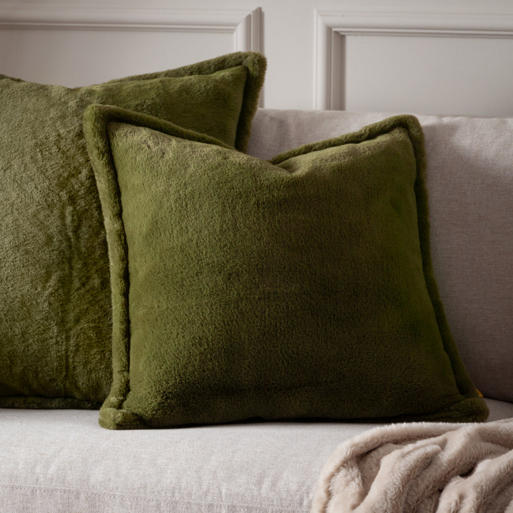 Kallu Green Faux Fur Cushion Cover Olive Cushions furn. furn