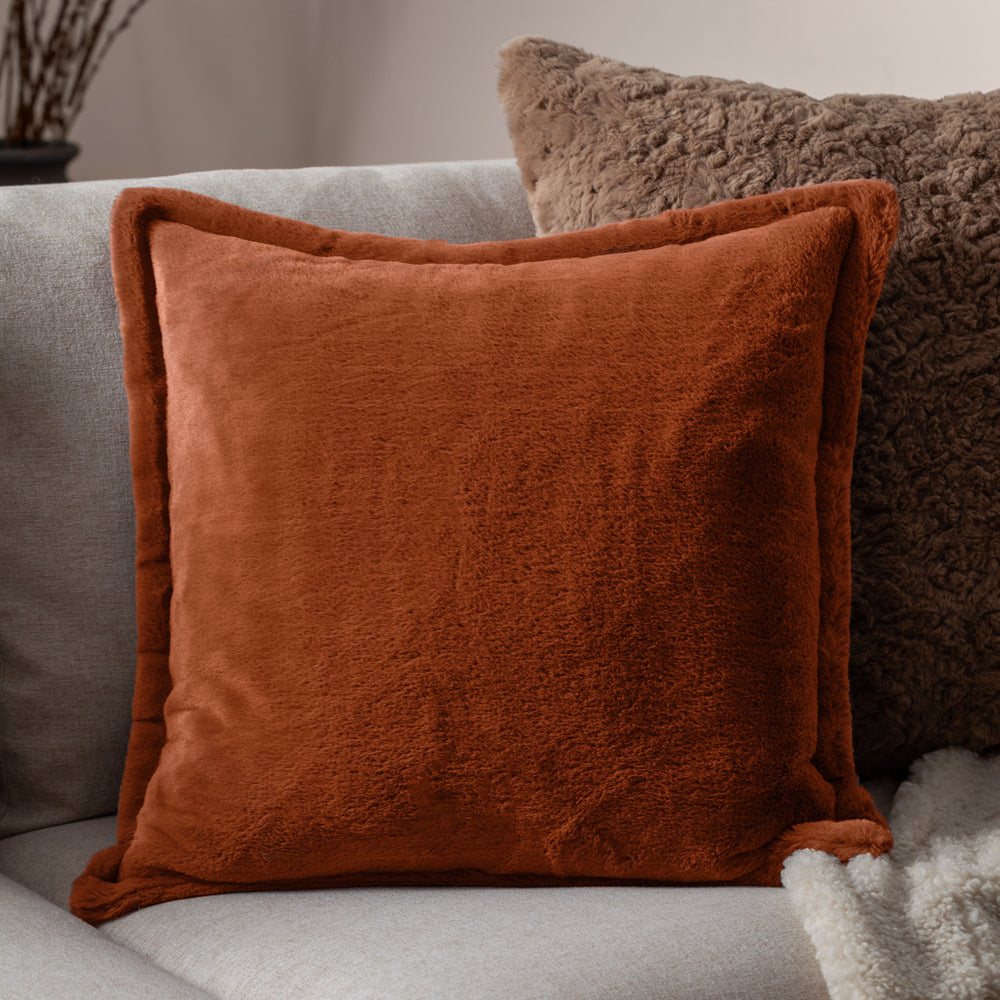 Kallu Orange Faux Fur Cushion Cover Rust Cushions furn. furn