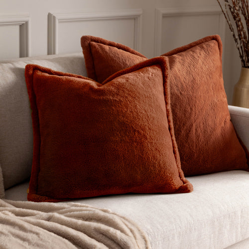 Plain Orange Cushions - Kallu Faux Fur Cushion Cover Rust furn.