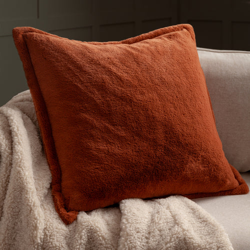 Plain Orange Cushions - Kallu Faux Fur Cushion Cover Rust furn.