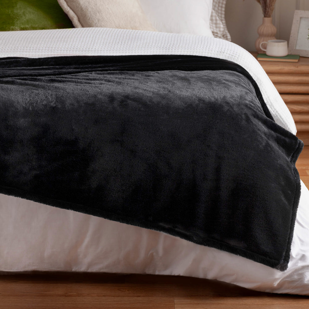 Kallu Black Double-Sided Faux-Fur Throw Black Throws furn