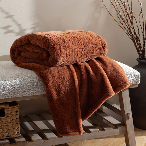 Plain Orange Throws - Kallu Double-Sided Faux-Fur Throw Rust furn.