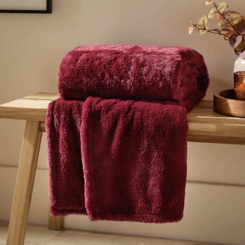 Plain Red Throws  - Kallu Double-Sided Faux-Fur Throw Berry Furn