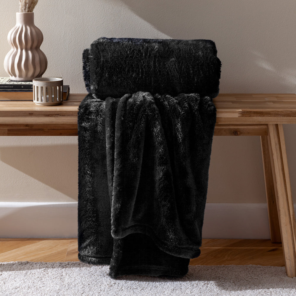 Kallu Double-Sided Faux-Fur Throw Black