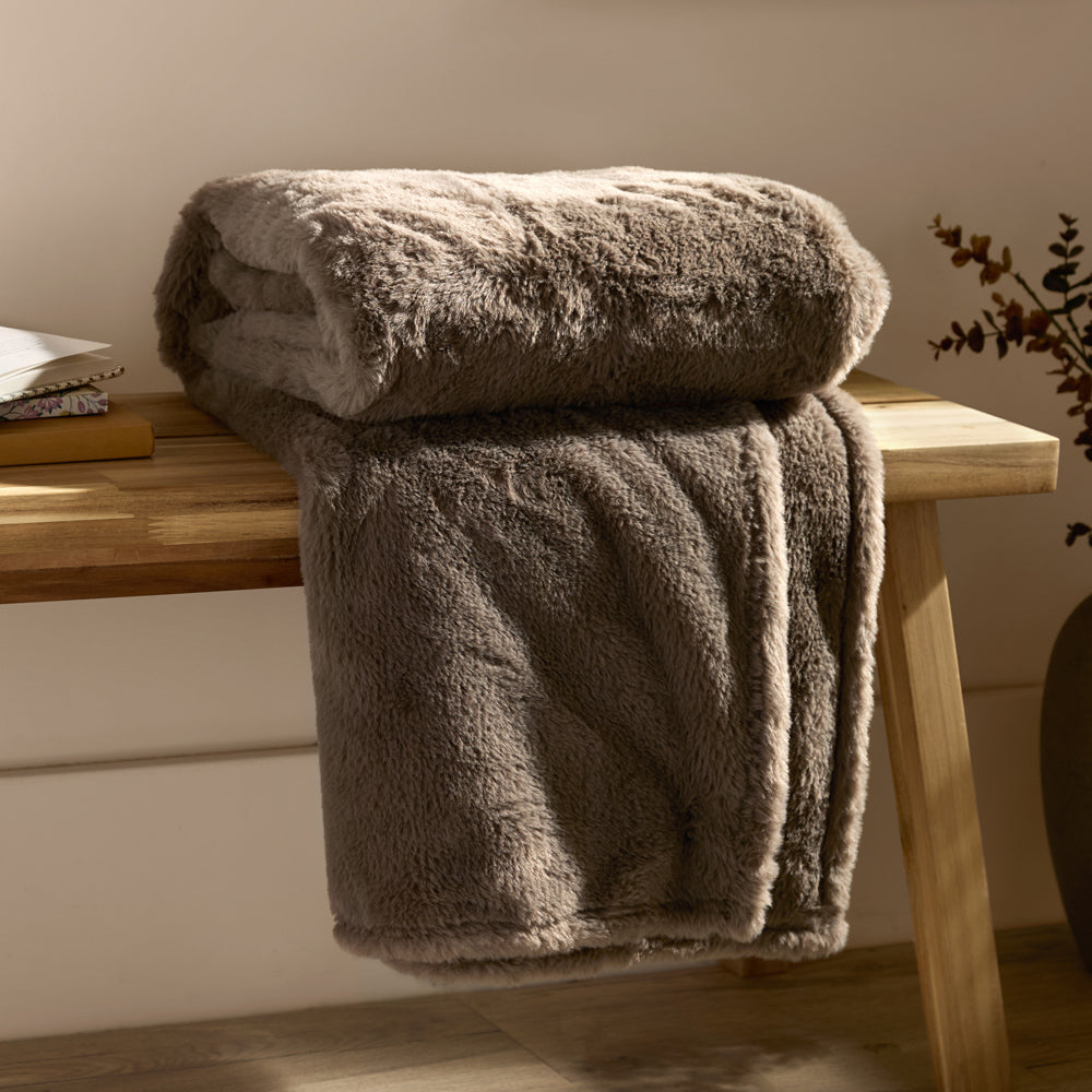 Kallu Double-Sided Faux-Fur Throw Mocha