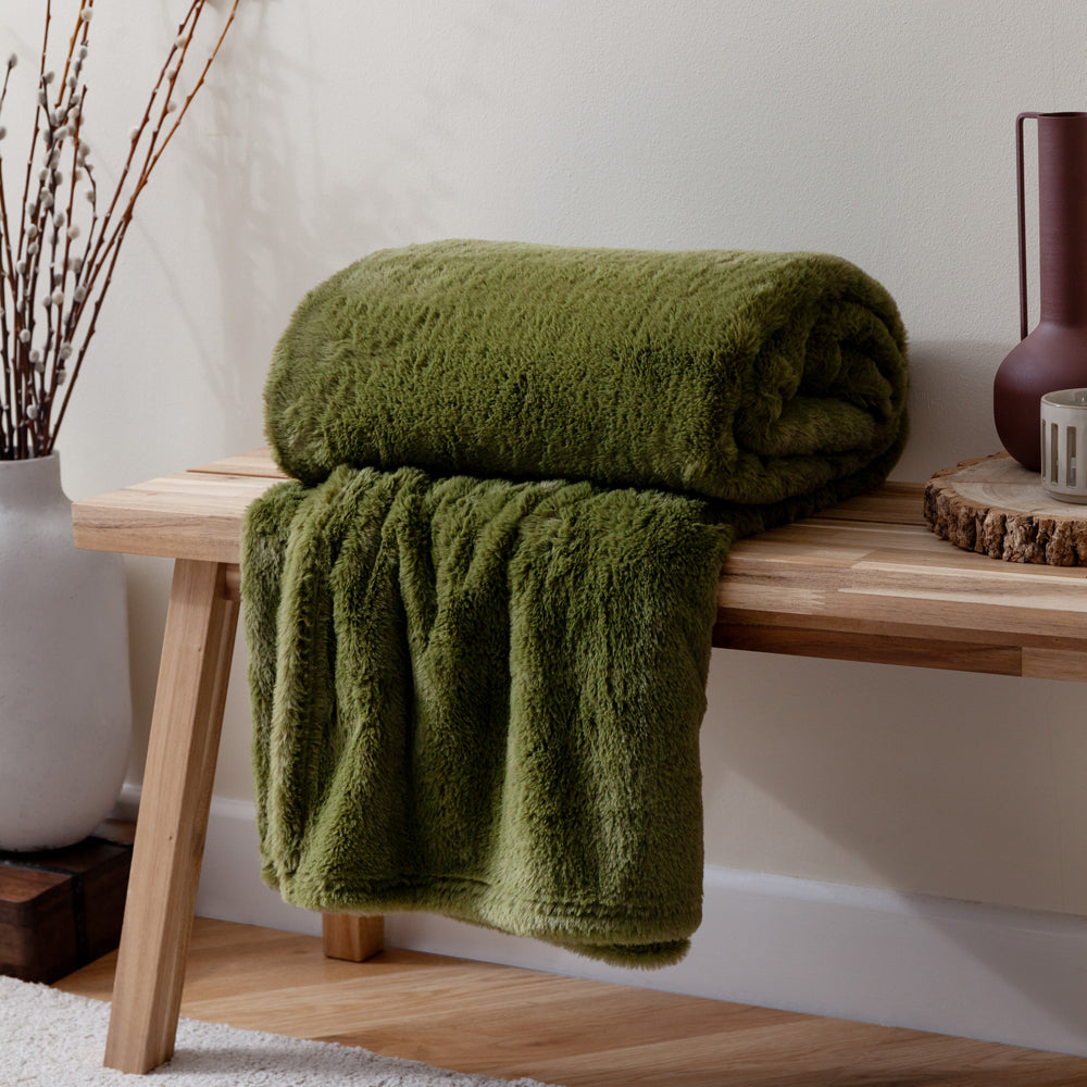 Kallu Double-Sided Faux-Fur Throw Olive