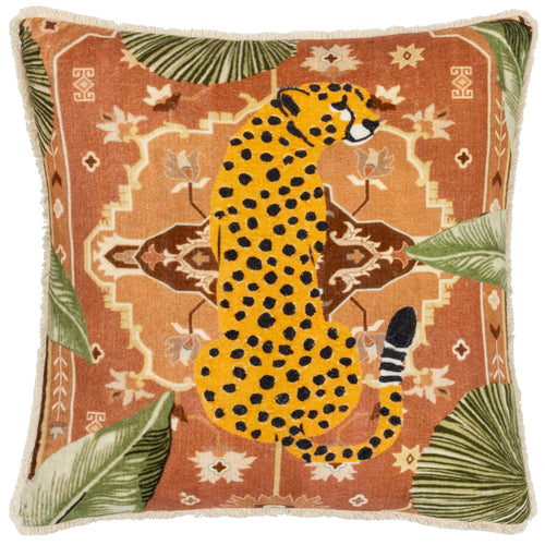 Animal Orange Cushions - Kilim Cheetah Printed Velvet Cushion Cover Terracotta furn.