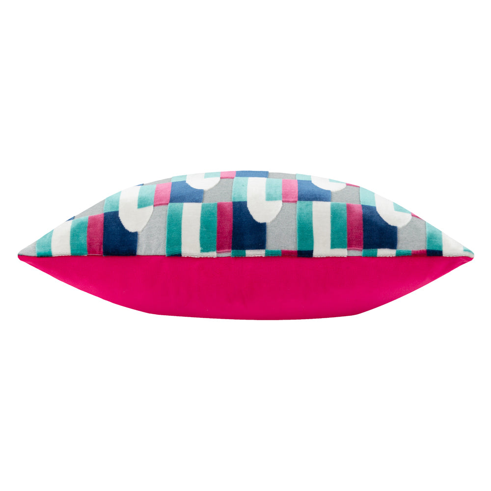 Keela Cut Velvet Cushion Magenta/Blue