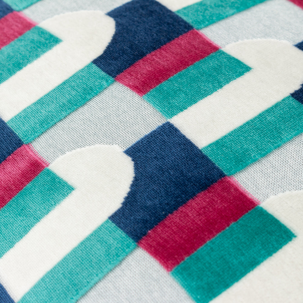 Keela Cut Velvet Cushion Magenta/Blue